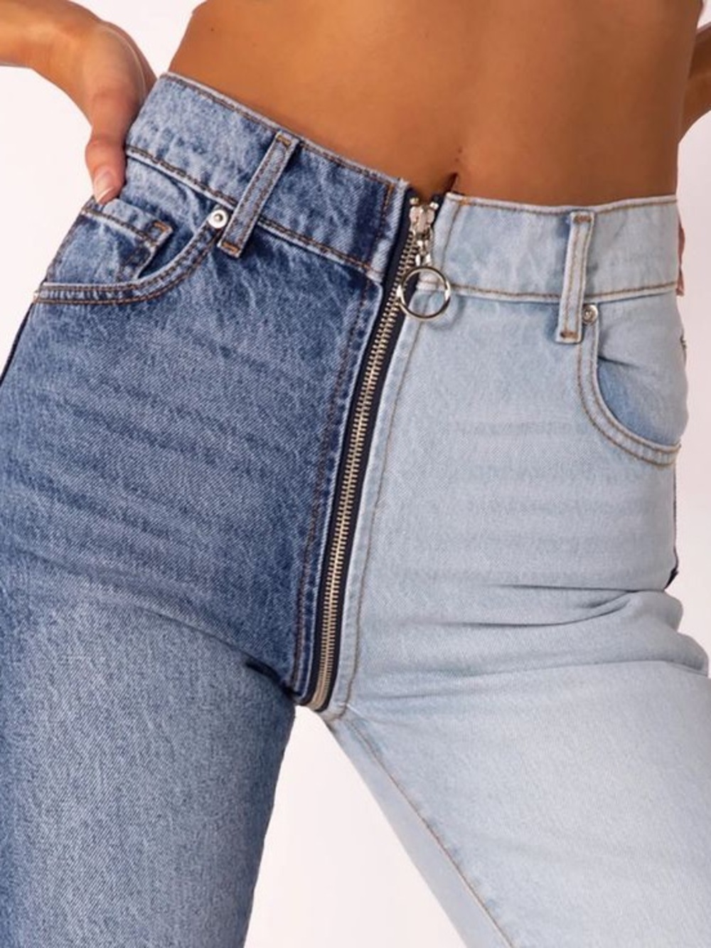 Revice Two Tone Split Zip Cropped Jeans Women’s 26 Yin Yang Trendy Y2K